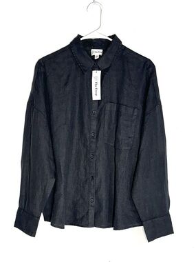 Amazon The Drop 100% Linen Button-Up Shirt Long Sleeves In Black Size S NWT